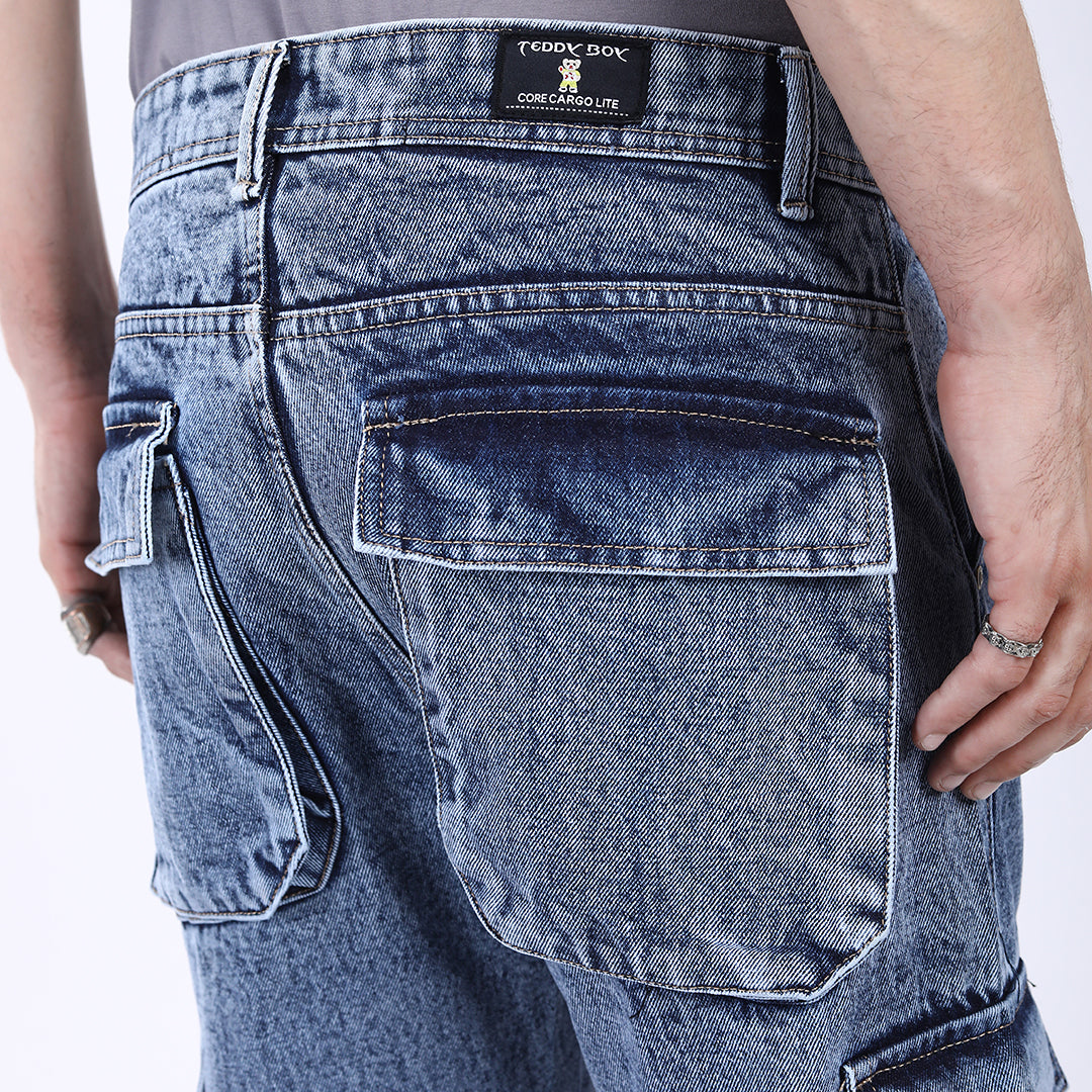 LIGHT BLUE BAGGY CARGO FIT JEANS 4925-2