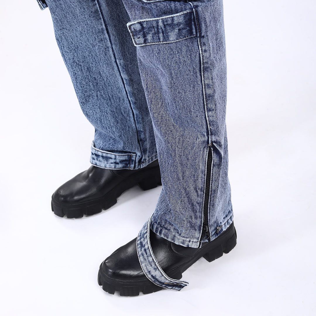 LIGHT BLUE BAGGY CARGO FIT JEANS 4925-2