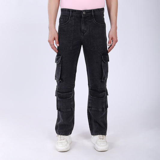 BLACK BAGGY CARGO FIT JEAN 4820-2