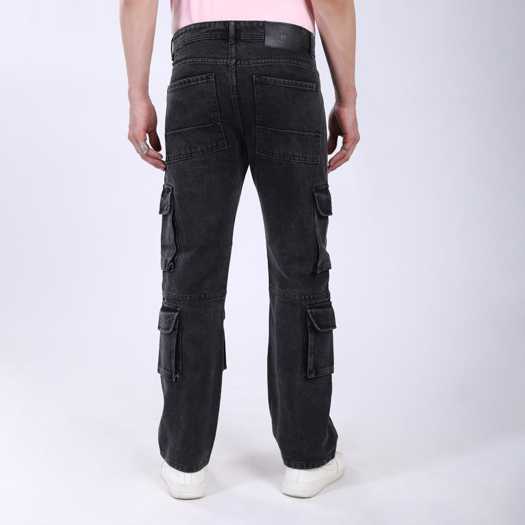 BLACK BAGGY CARGO FIT JEAN 4820-2