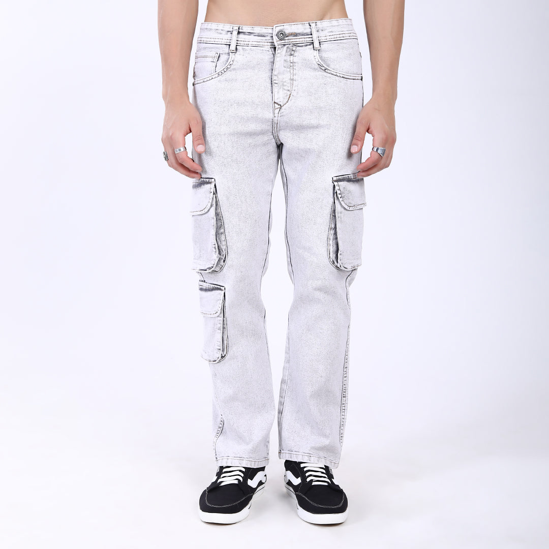 LIGHT GREY BAGGY CARGO FIT JEAN OVERDYED 4816-2