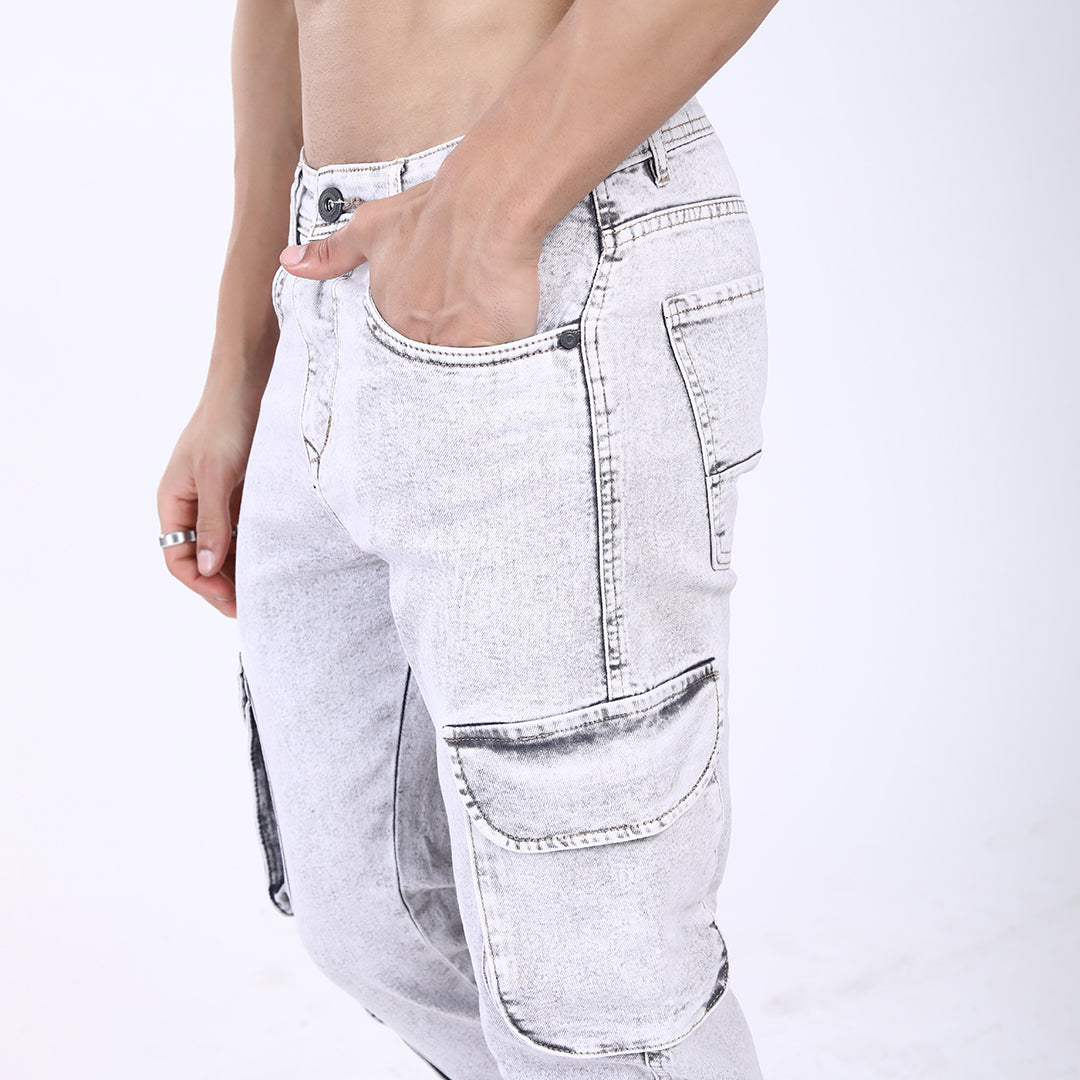 LIGHT GREY BAGGY CARGO FIT JEAN OVERDYED 4816-2