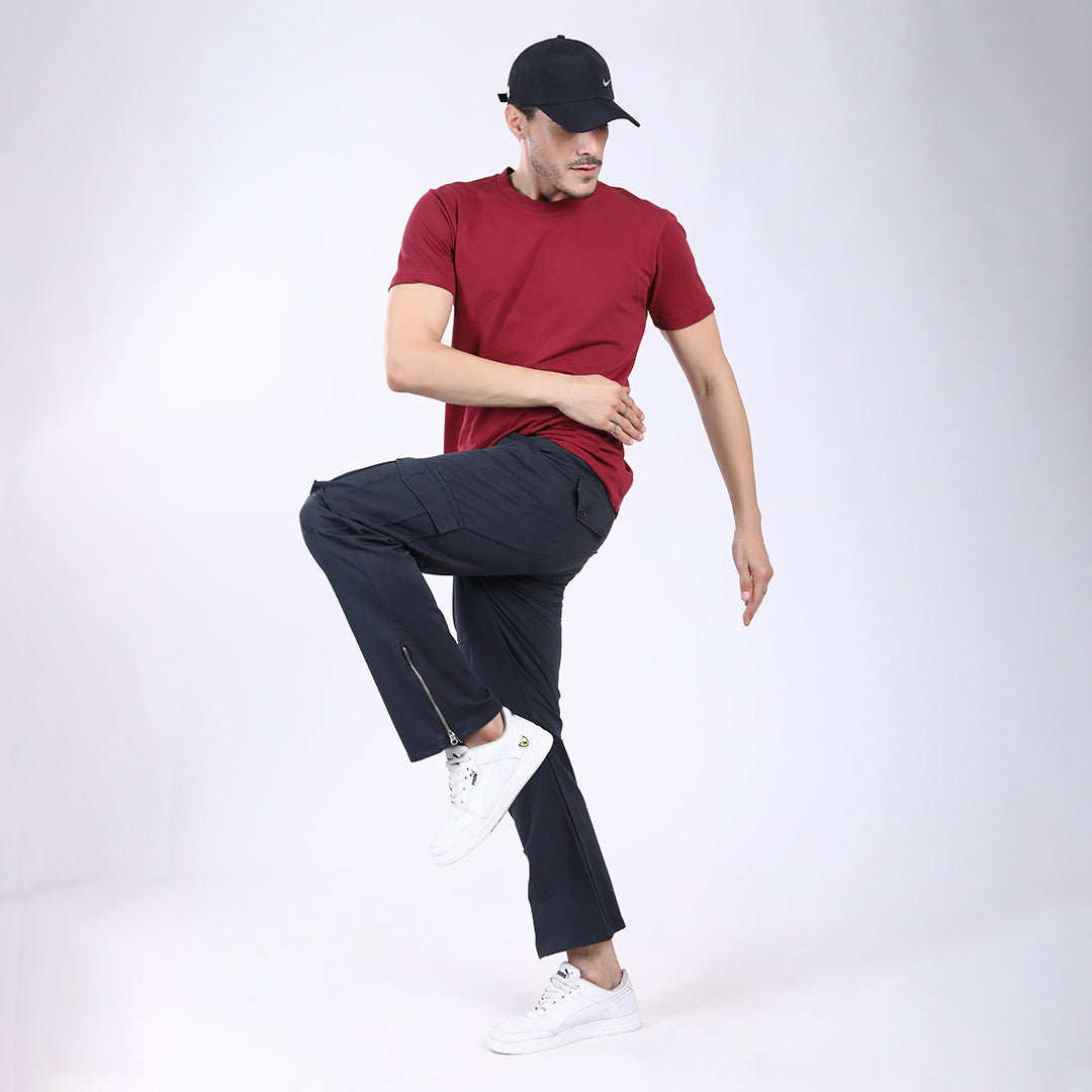 Men's Relaxed Fit Navy Blue Stretch Cotton Cargo Pants – Streetwear Utility Style 4802-6
