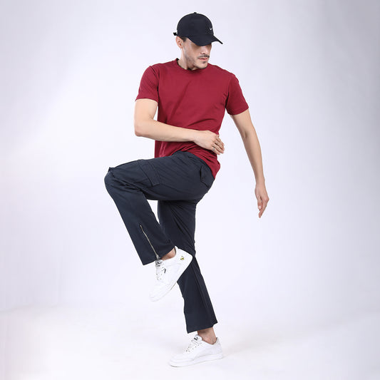 Men's Relaxed Fit Navy Blue Stretch Cotton Cargo Pants – Streetwear Utility Style 4802-6