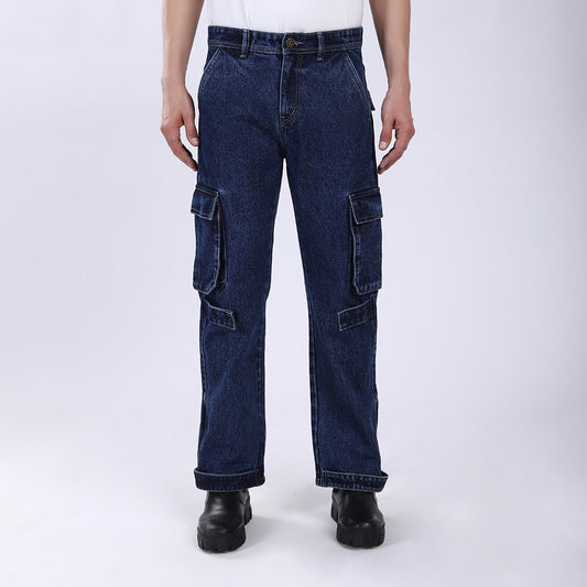 DARK BLUE BAGGY CARGO FIT JEANS 4925-1