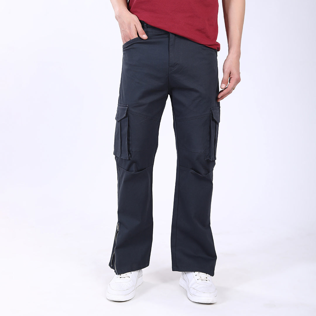 Men's Relaxed Fit Navy Blue Stretch Cotton Cargo Pants – Streetwear Utility Style 4802-6