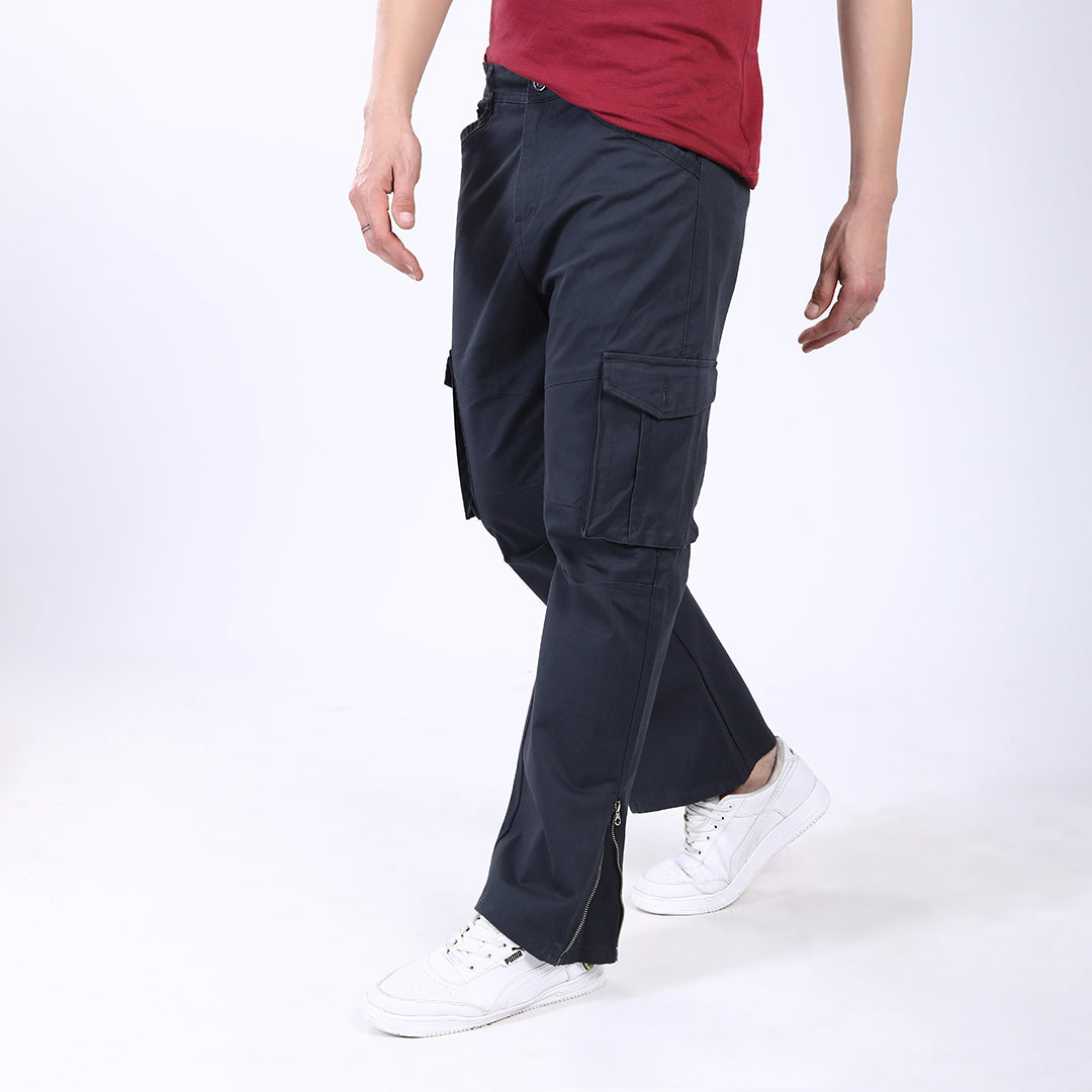Men's Relaxed Fit Navy Blue Stretch Cotton Cargo Pants – Streetwear Utility Style 4802-6