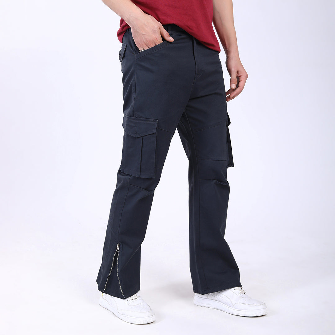 Men's Relaxed Fit Navy Blue Stretch Cotton Cargo Pants – Streetwear Utility Style 4802-6
