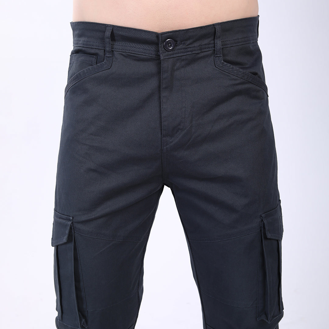 Men's Relaxed Fit Navy Blue Stretch Cotton Cargo Pants – Streetwear Utility Style 4802-6