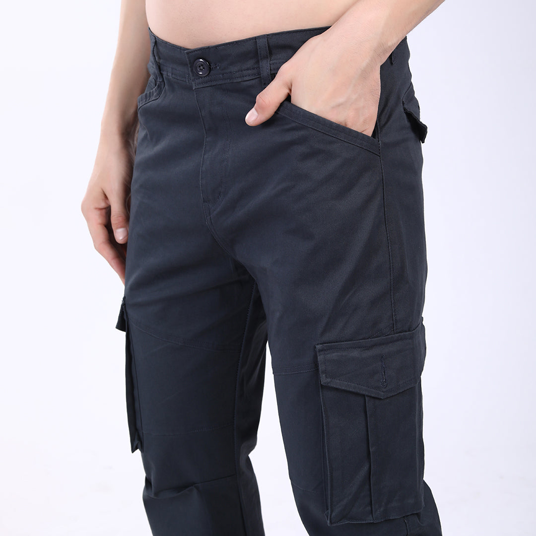 Men's Relaxed Fit Navy Blue Stretch Cotton Cargo Pants – Streetwear Utility Style 4802-6