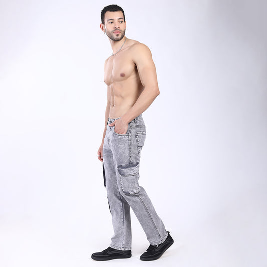 GREY BAGGY CARGO FIT JEAN OVERDYED 4816-1