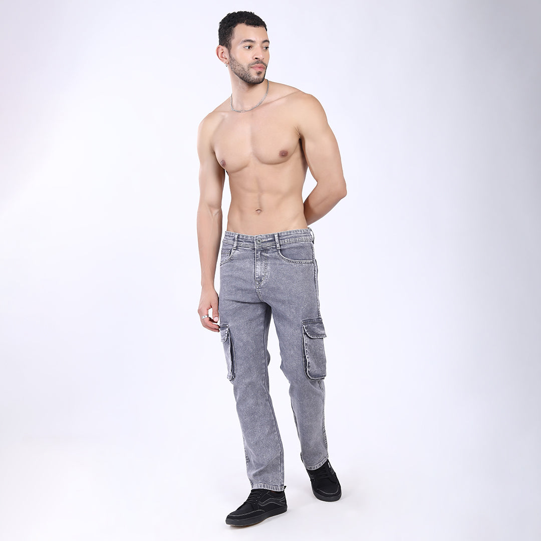 LIGHT GREY BAGGY CARGO FIT JEAN OVERDYED 4815-1