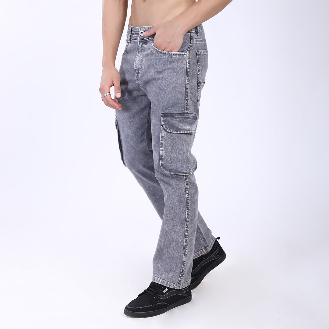LIGHT GREY BAGGY CARGO FIT JEAN OVERDYED 4815-1