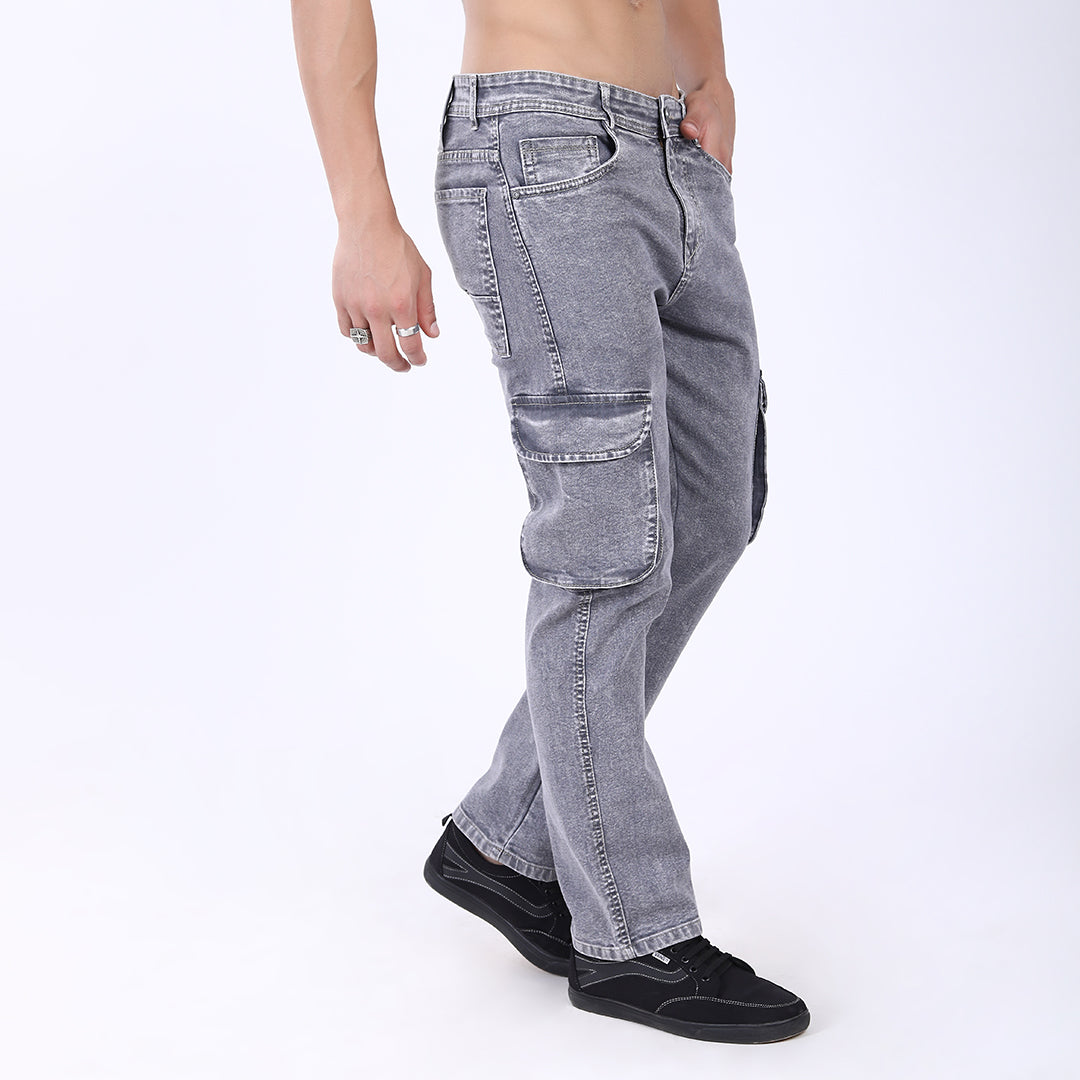 LIGHT GREY BAGGY CARGO FIT JEAN OVERDYED 4815-1