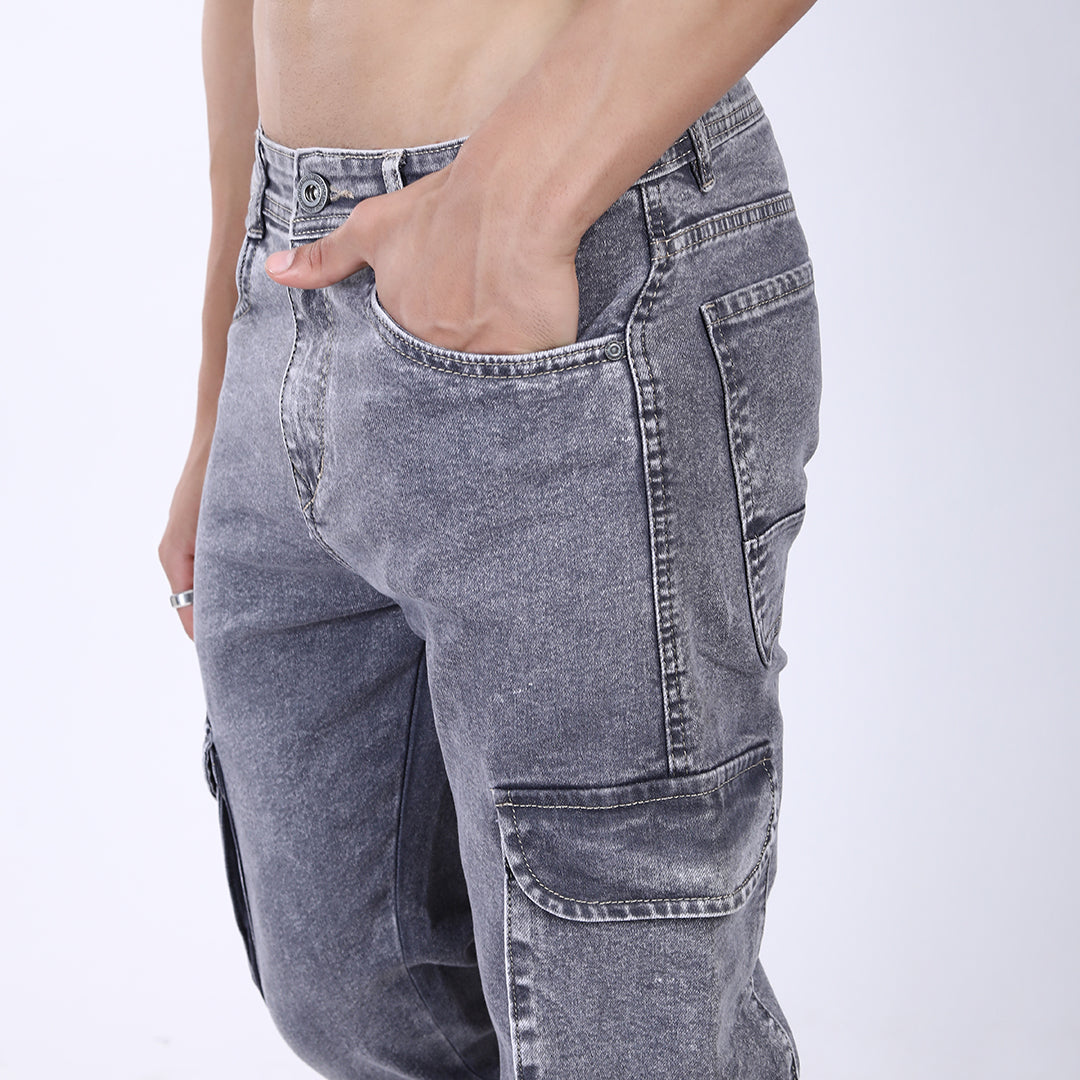 LIGHT GREY BAGGY CARGO FIT JEAN OVERDYED 4815-1