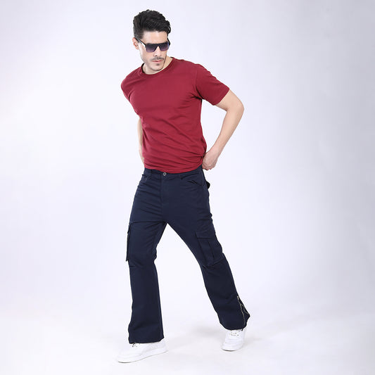Men's Relaxed Fit Navy Stretch Cotton Cargo Pants – Streetwear Utility Style 4802-1
