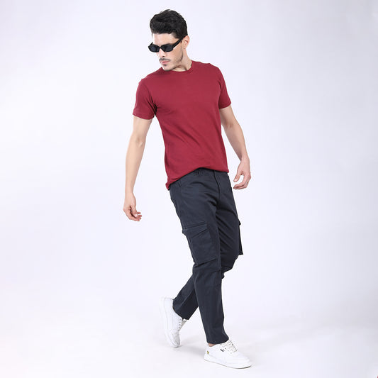 Men's Relaxed Fit Dark Grey Stretch Cotton Cargo Pants – Streetwear Utility Style 4801-4