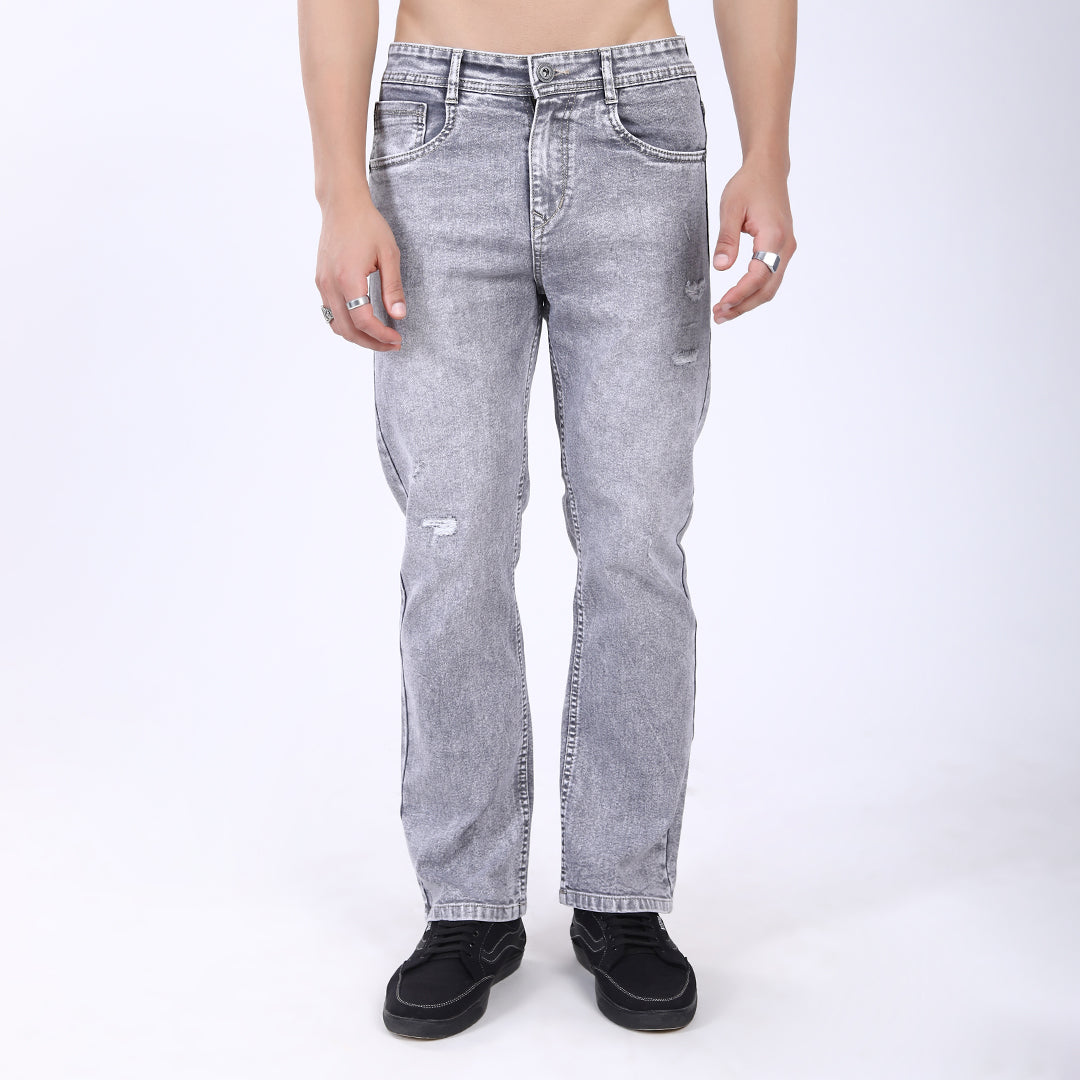 LIGHT GREY BAGGY FIT DISTRESSED JEANS STYLE 4811-2