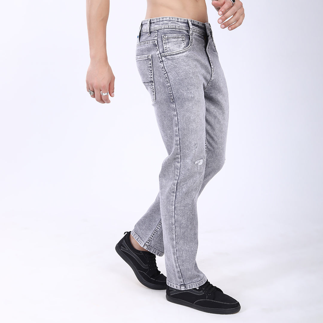 LIGHT GREY BAGGY FIT DISTRESSED JEANS STYLE 4811-2