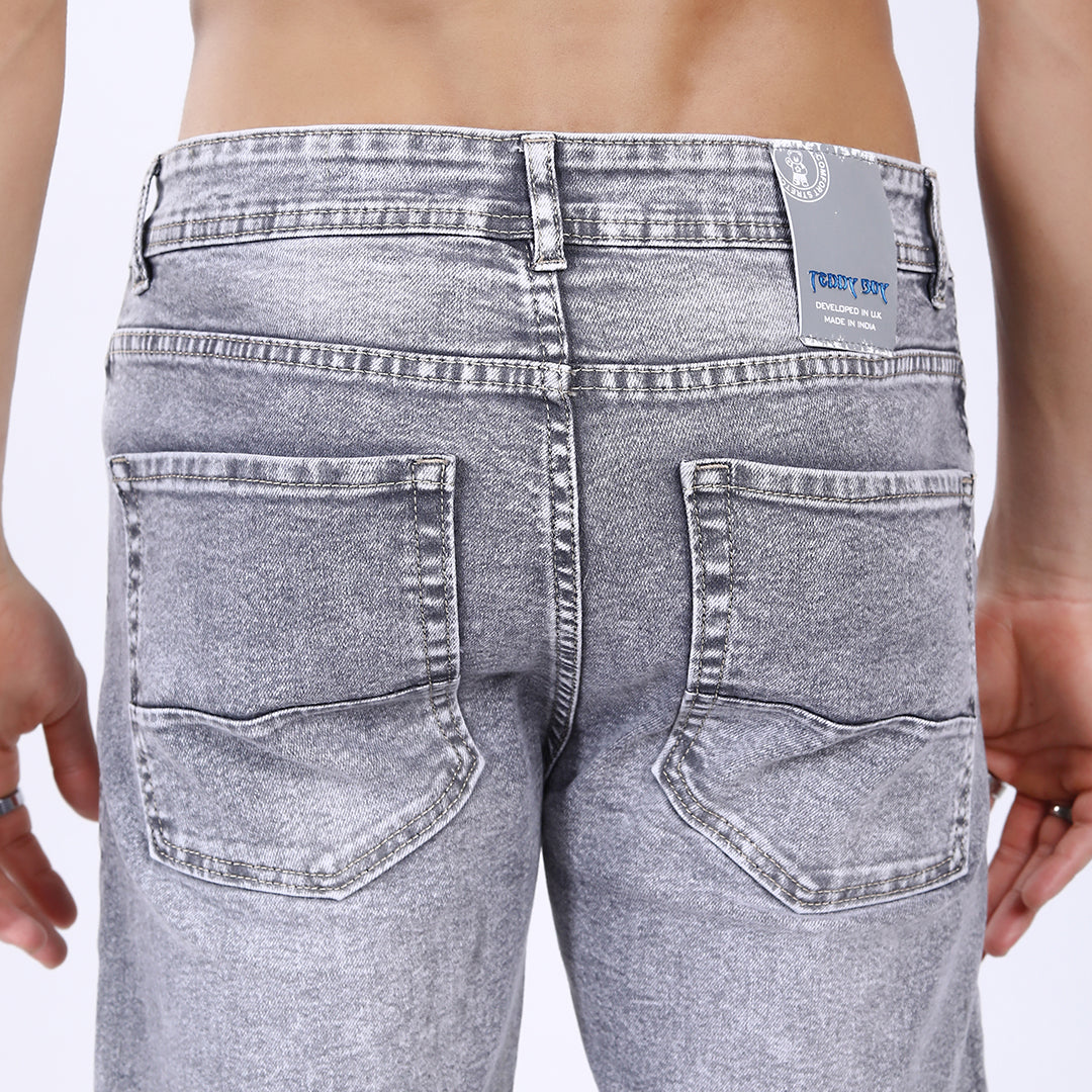 LIGHT GREY BAGGY FIT DISTRESSED JEANS STYLE 4811-2