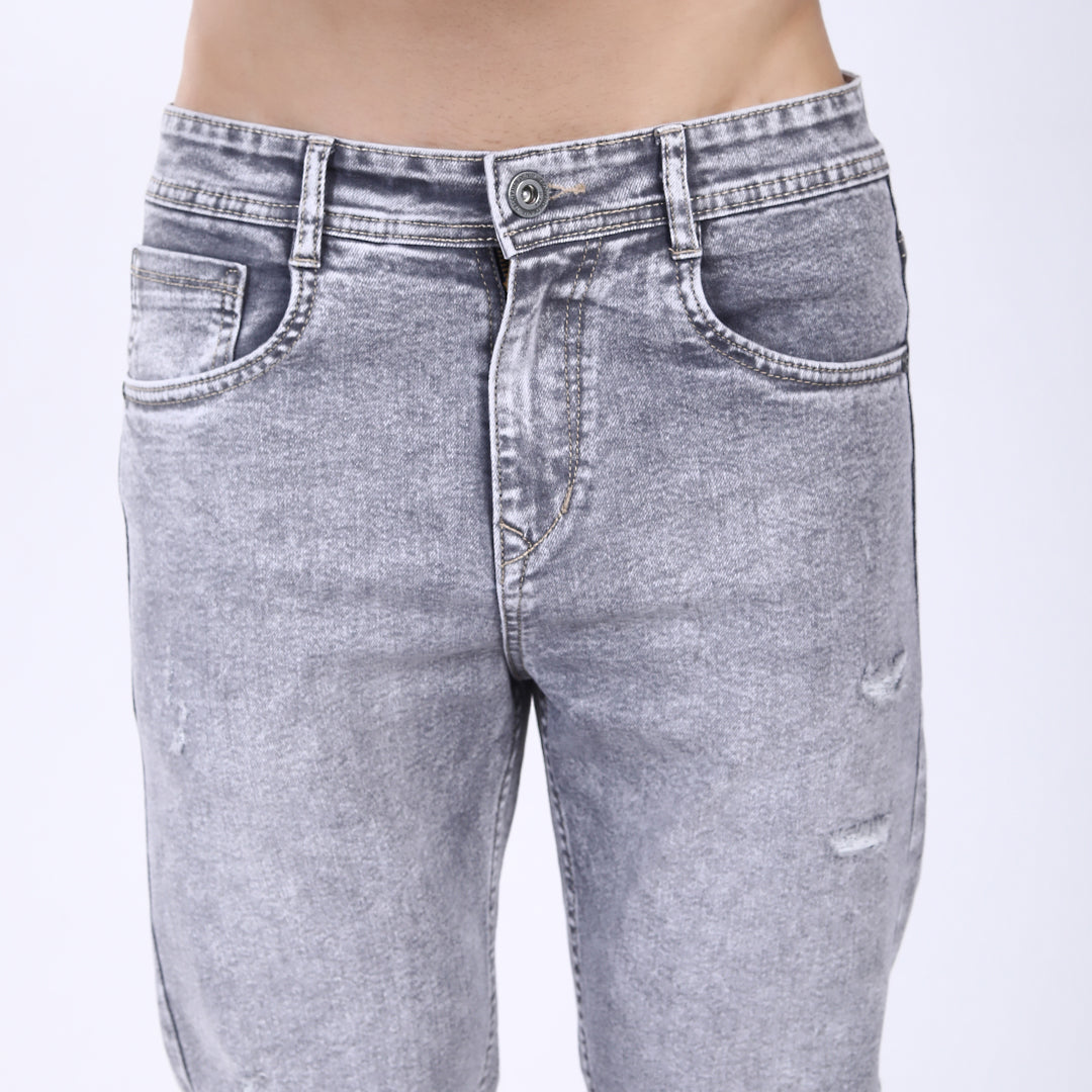 LIGHT GREY BAGGY FIT DISTRESSED JEANS STYLE 4811-2
