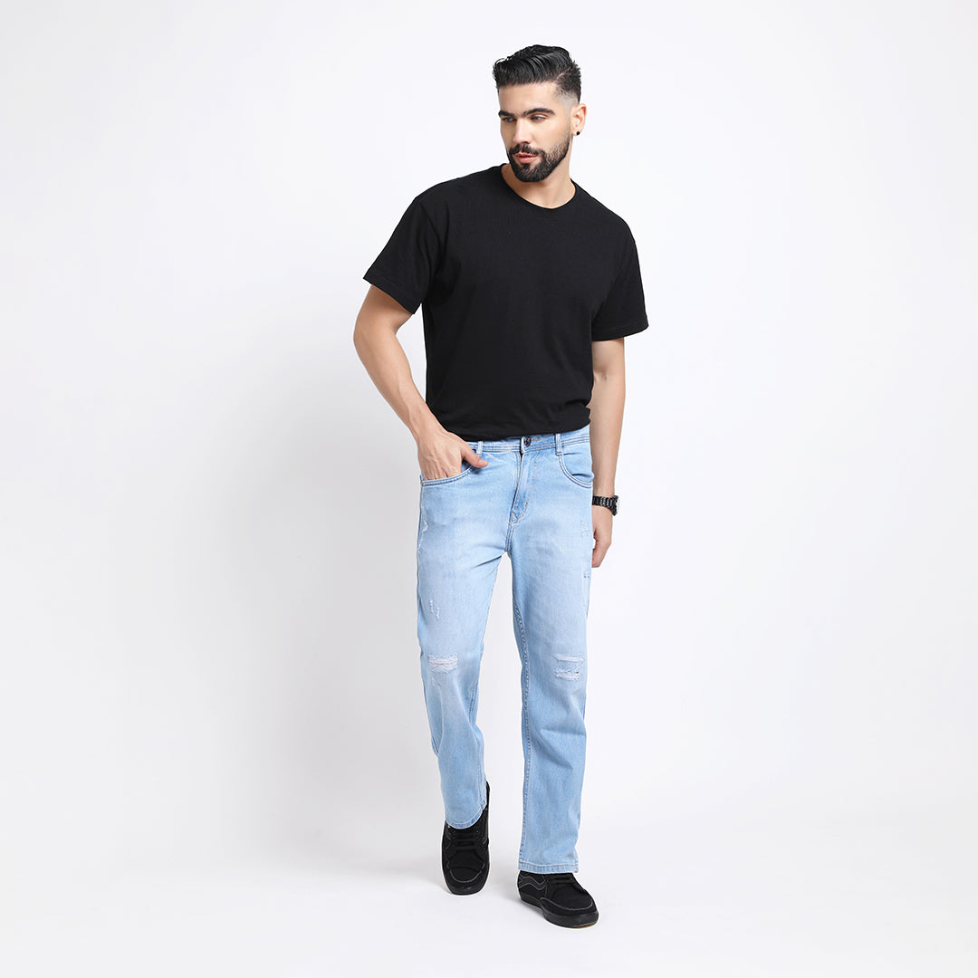 LIGHT BLUE DISTRESSED BAGGY FIT JEANS TEDDY 4670-2