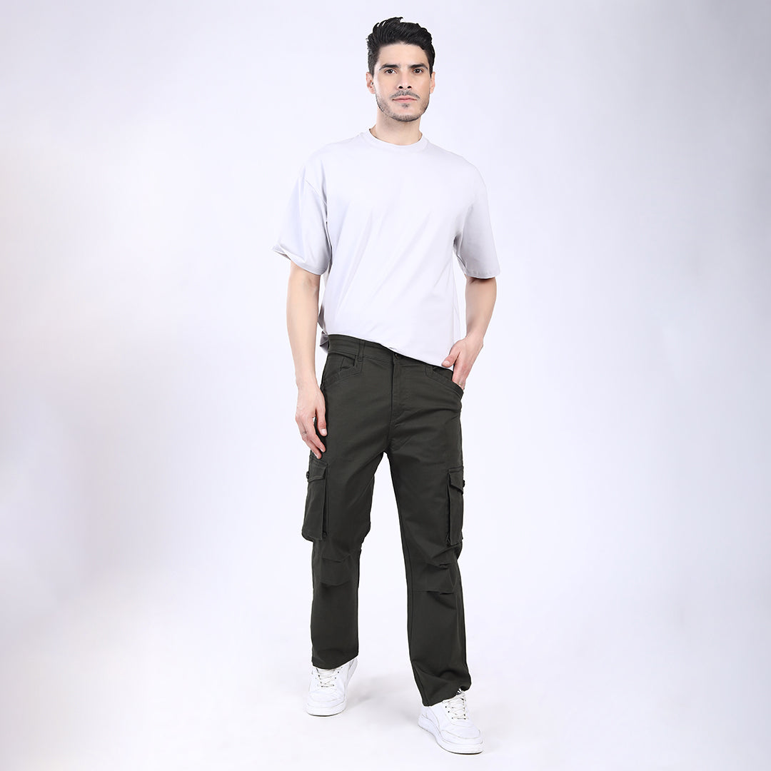 Men's Relaxed Fit Dark Grey Stretch Cotton Cargo Pants – Streetwear Utility Style 4802-7