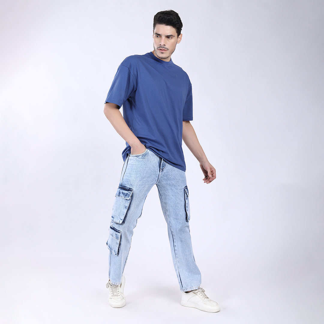 LIGHT BLUE BAGGY CARGO FIT JEANS 4905-2