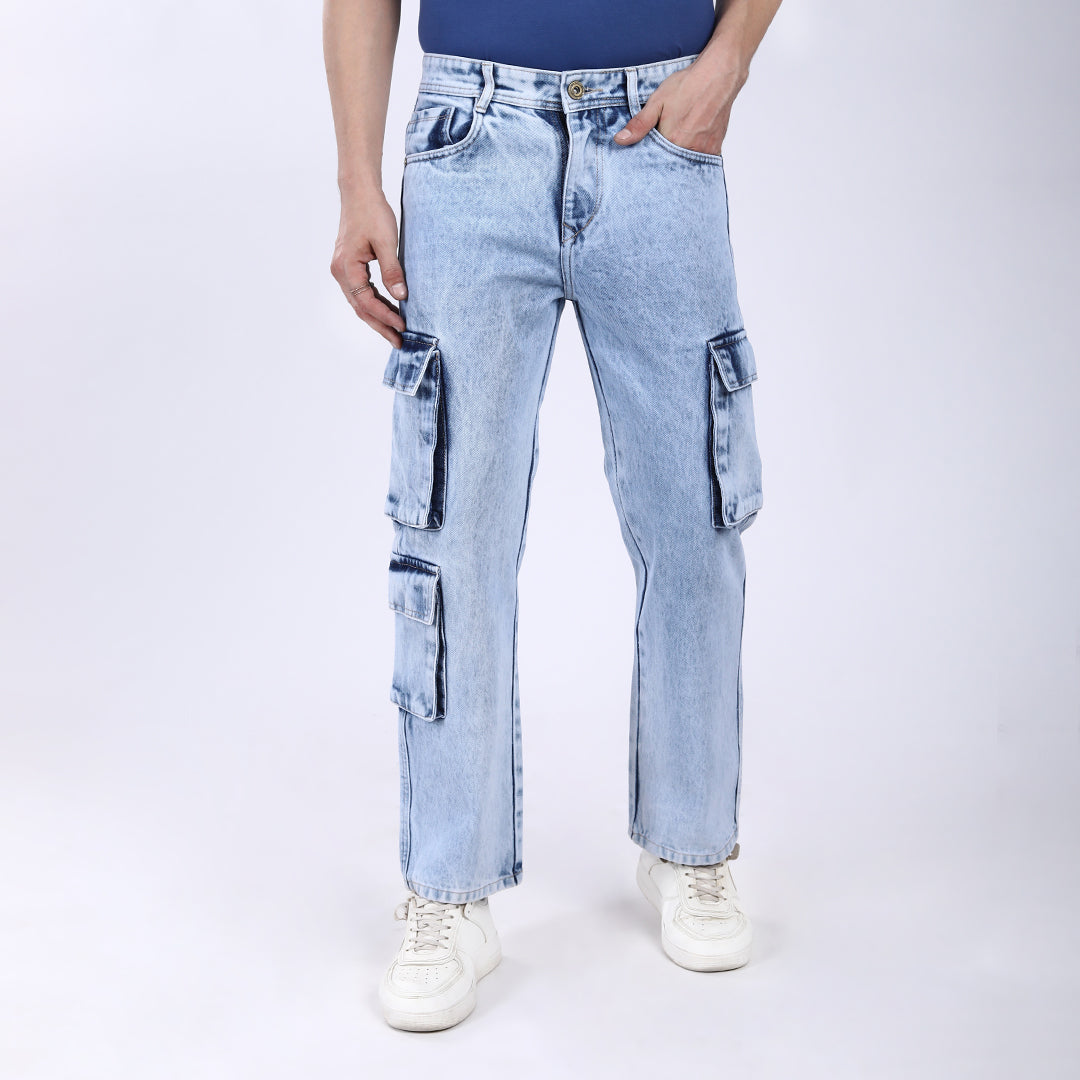 LIGHT BLUE BAGGY CARGO FIT JEANS 4905-2