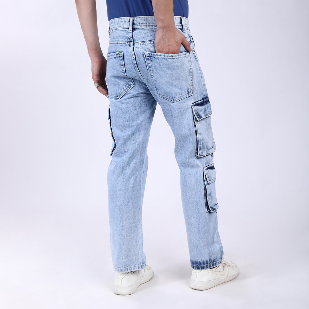 LIGHT BLUE BAGGY CARGO FIT JEANS 4905-2
