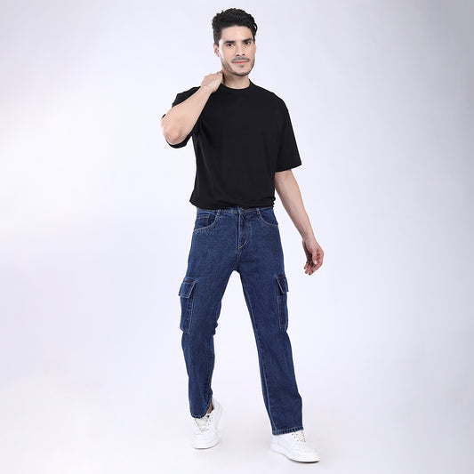 DARK BLUE BAGGY CARGO FIT JEAN 4906-1